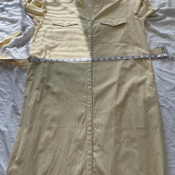 ICHI Yellow Striped Belted Shirt Dress Button Down Midi Short Sleeve Pockets - Picture 13 of 14